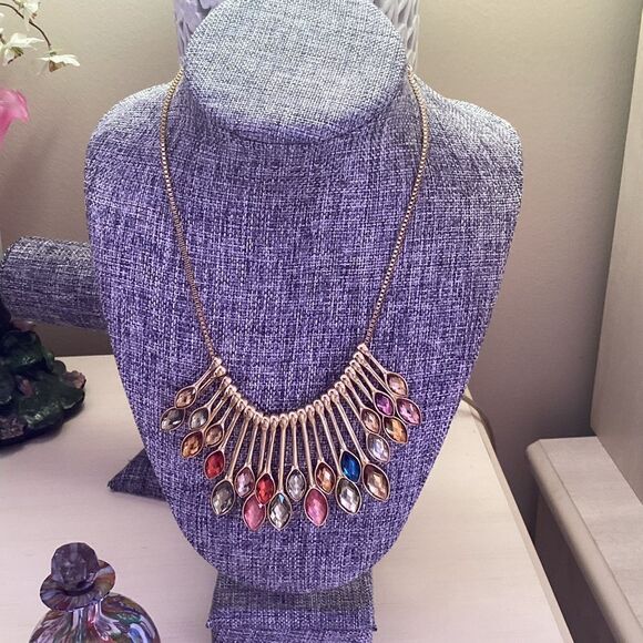LOGO Brand Goldtone Multi-Color Faceted Crystals Necklace - Picture 7 of 9
